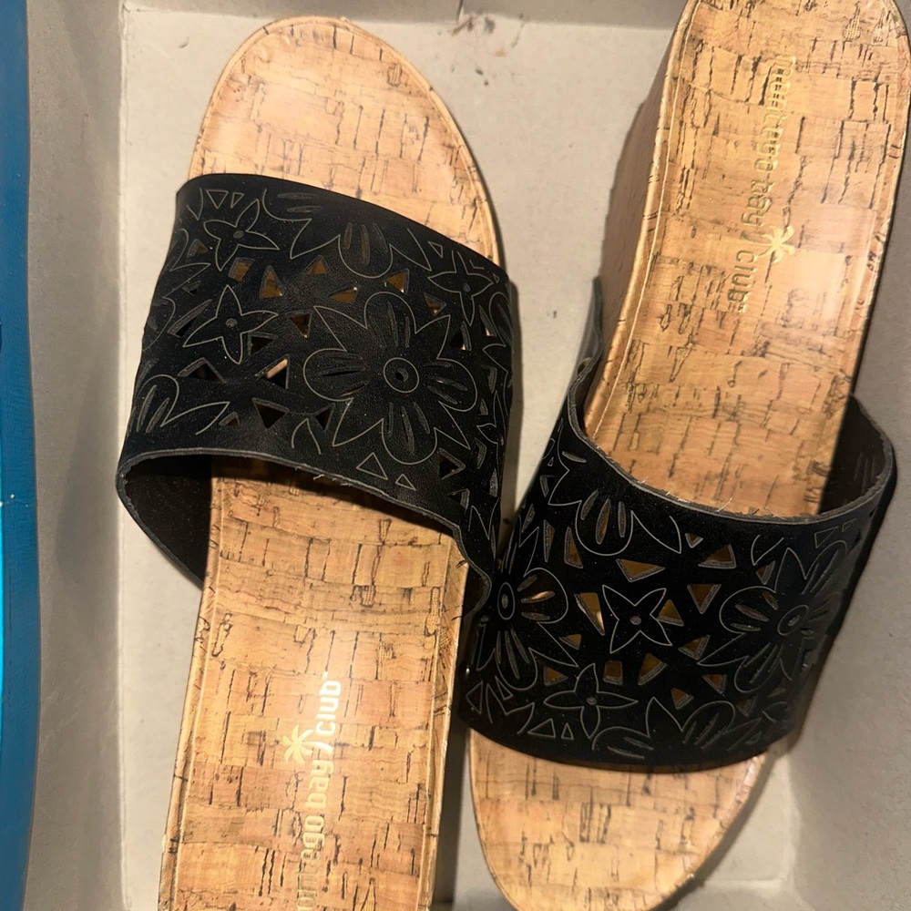 Montego Bay Club Black Floral Sandals